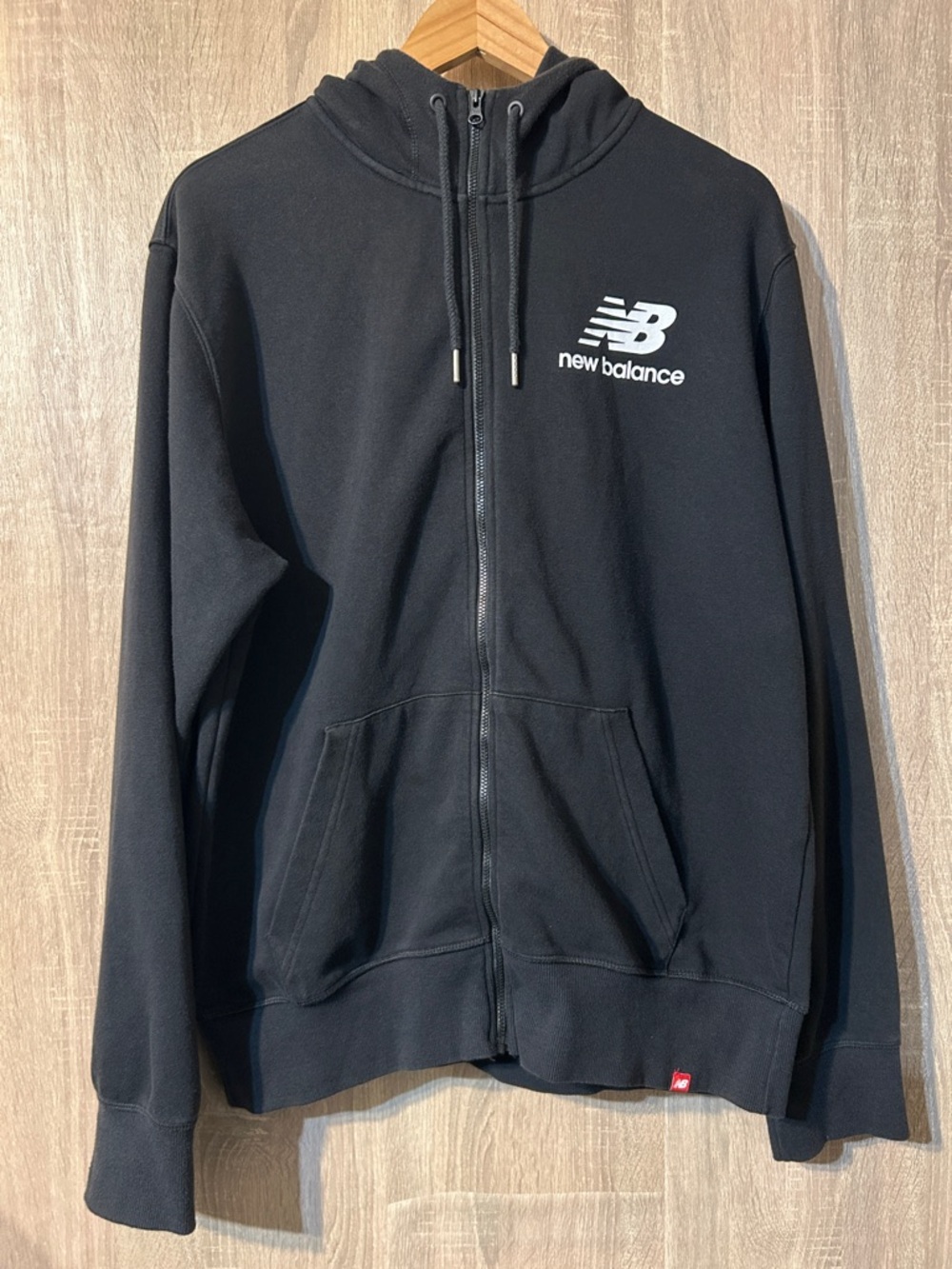 New Balance Black Full-Zip Hoodie with White Logo Size Large